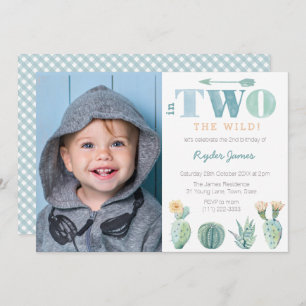 He's TWO Wild! Boy 2nd Birthday Party Photo Invitation