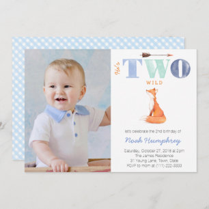He's TWO wild, fox 2nd Birthday Party for Boy Invitation