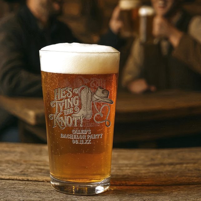 He's Tying the Knot Fun Cowboy Bachelor Party Glass (Creator Uploaded)