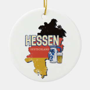 Hesse Germany Retro State Map Vintage Jug Souvenir Ceramic Tree Decoration