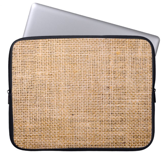 Hessian sackcloth burlap woven texture background, laptop sleeve (Front)