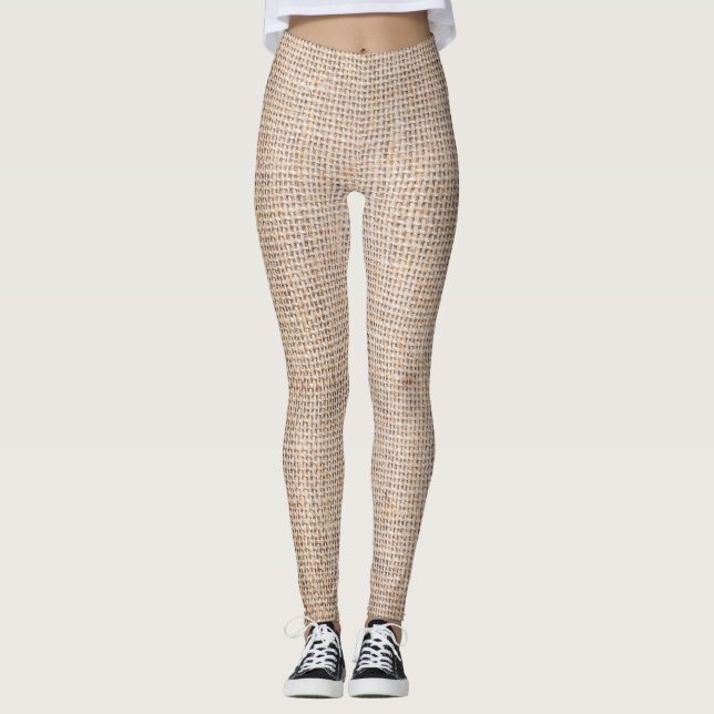 Hessian sackcloth, woven texture background. leggings (Front)