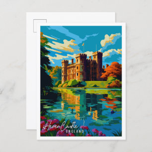Hever Castle England vintage travel illustration Postcard