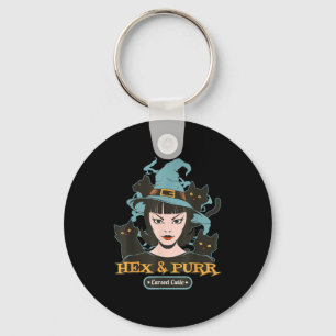 Hex &amp; purr cutie witch cat retro gothic key ring