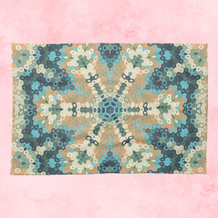Hex Mandala Blue and Orange Tea Towel