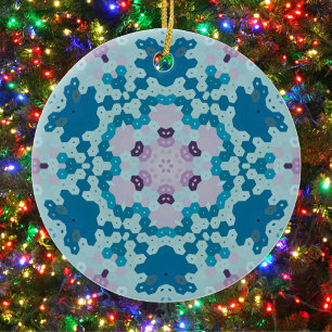 Hex Mandala Blue and Purple Ceramic Tree Decoration