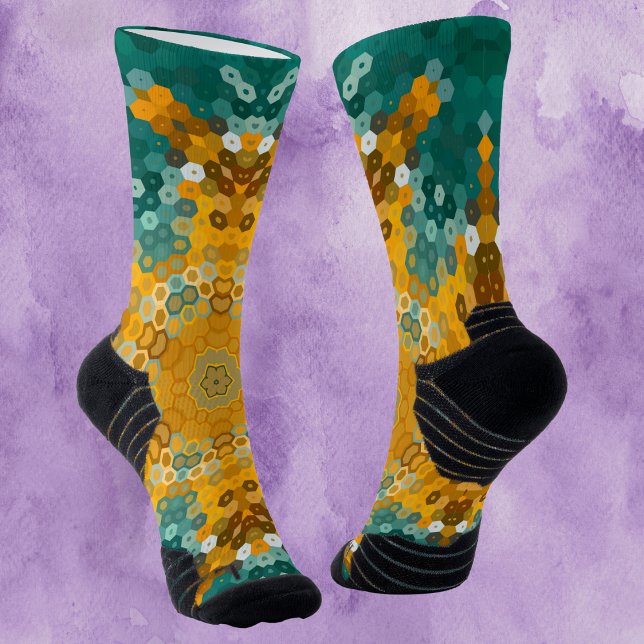 Hex Mandala Blue and Yellow Socks (Creator Uploaded)