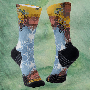 Hex Mandala Blue Yellow and Pink Socks