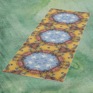 Hex Mandala Blue Yellow and Pink Yoga Mat