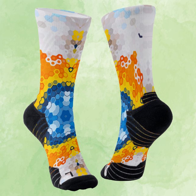 Hex Mandala Blue Yellow Orange and White Socks (Creator Uploaded)