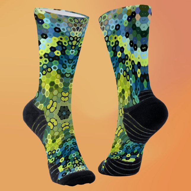 Hex Mandala Green and Blue Socks (Creator Uploaded)
