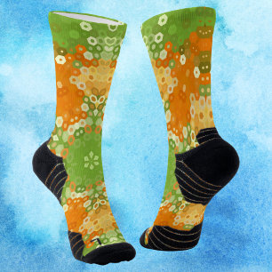 Hex Mandala Green and Orange Socks