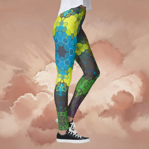 Hex Mandala Green Yellow and Blue Leggings