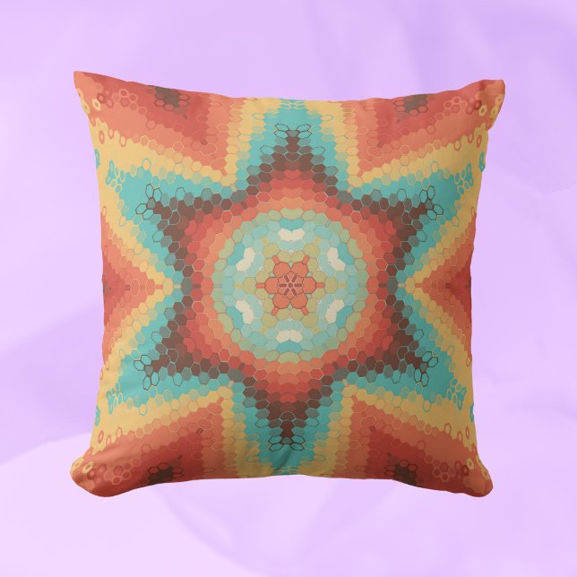 Hex Mandala Orange Blue and Yellow Cushion (Creator Uploaded)