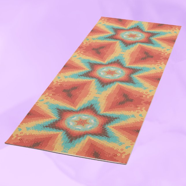 Hex Mandala Orange Blue and Yellow Yoga Mat (Creator Uploaded)