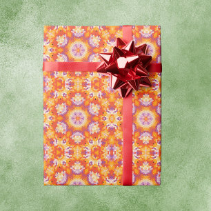 Hex Mandala Orange Purple and White Wrapping Paper