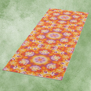 Hex Mandala Orange Purple and White Yoga Mat