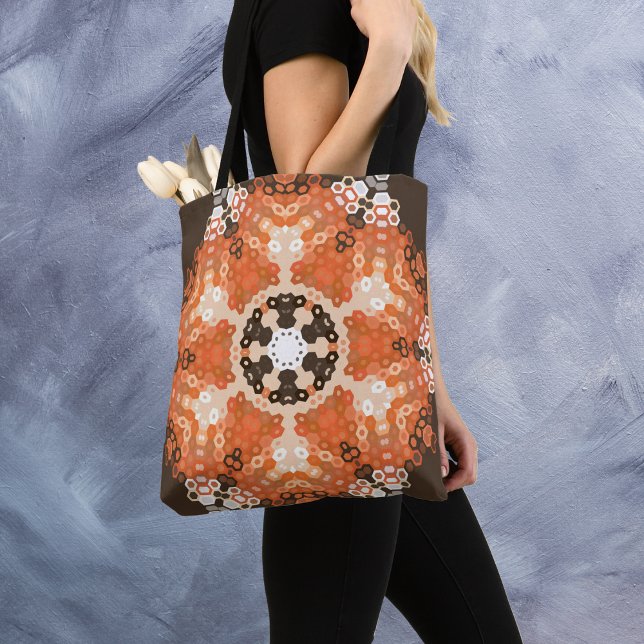 Hex Mandala Orange White and Brown Tote Bag (Creator Uploaded)