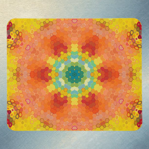 Hex Mandala Orange Yellow Red and Blue Mouse Pad