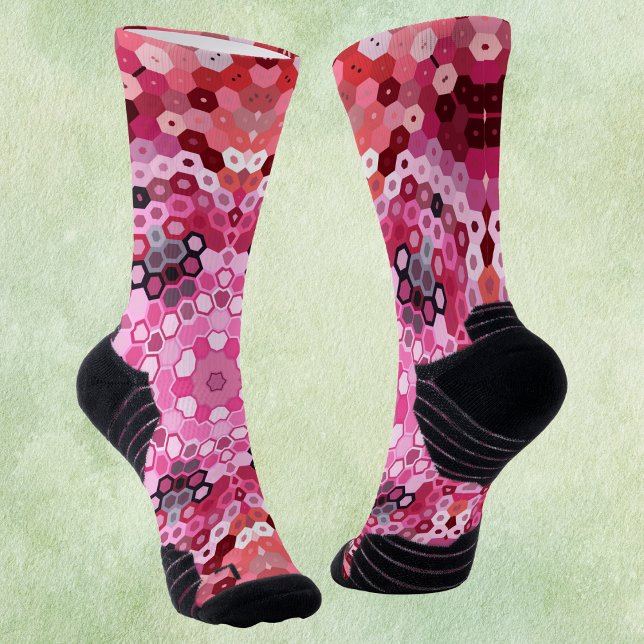 Hex Mandala Pink Red and White Socks (Creator Uploaded)