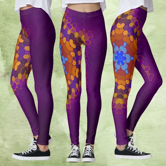 Hex Mandala Purple Orange and Blue Leggings (Creator Uploaded)