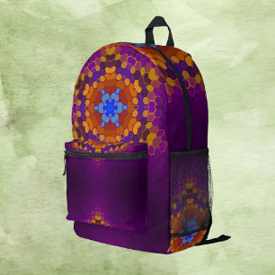 Hex Mandala Purple Orange and Blue Printed Backpack