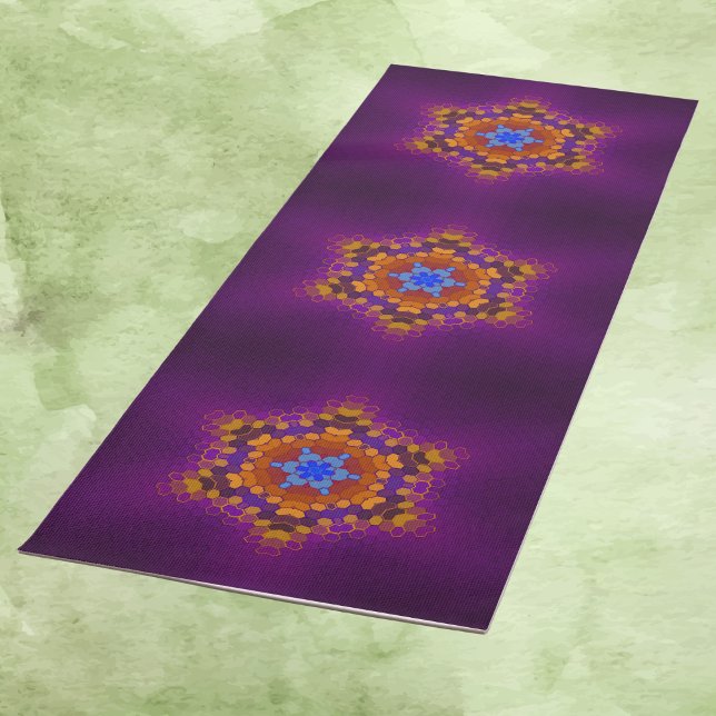 Hex Mandala Purple Orange and Blue Yoga Mat (Creator Uploaded)
