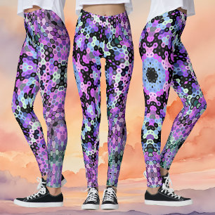 Hex Mandala Purple Pink and Blue Leggings