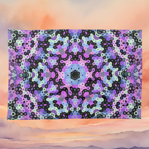 Hex Mandala Purple Pink and Blue Tea Towel