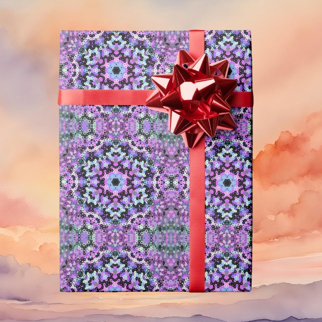 Hex Mandala Purple Pink and Blue Wrapping Paper (Purple Pink and Blue Hexagon Mandala Wrapping Paper By Wormhole Orbital)
