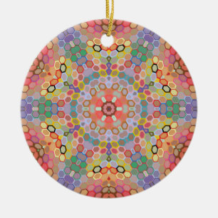 Hex Mandala Rainbow Ceramic Tree Decoration