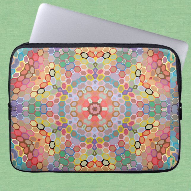 Hex Mandala Rainbow Laptop Sleeve (Rainbow Hexagon Mandala Laptop Sleeve by Wormhole Orbital)