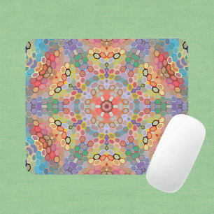 Hex Mandala Rainbow Mouse Pad