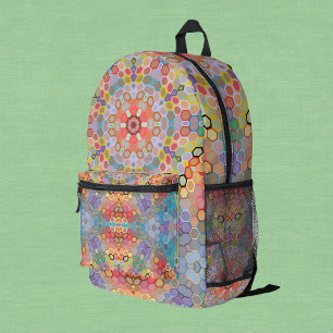 Hex Mandala Rainbow Printed Backpack