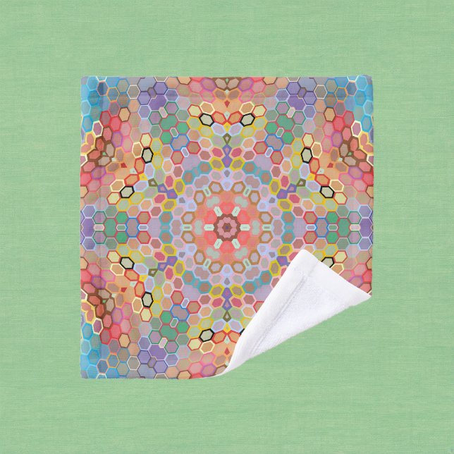 Hex Mandala Rainbow Wash Cloth (Rainbow Hexagon Mandala Wash Cloth by Wormhole Orbital)