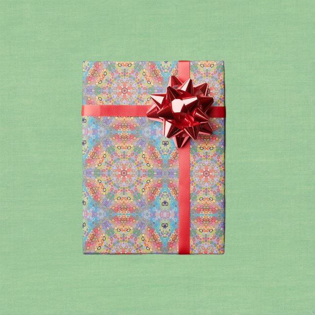 Hex Mandala Rainbow Wrapping Paper (Rainbow Hexagon Mandala Wrapping Paper by Wormhole Orbital)