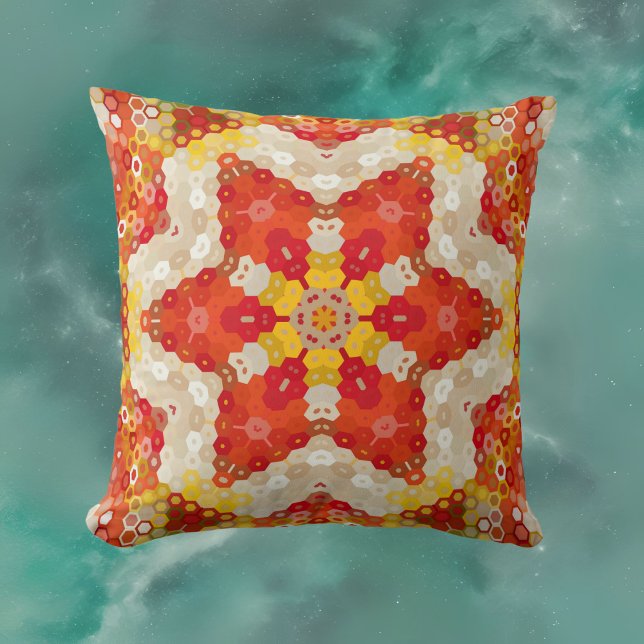 Hex Mandala Red and Yellow Cushion (Creator Uploaded)
