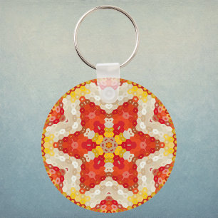 Hex Mandala Red and Yellow Key Ring