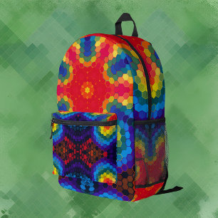 Hex Mandala Red Yellow and Blue Printed Backpack