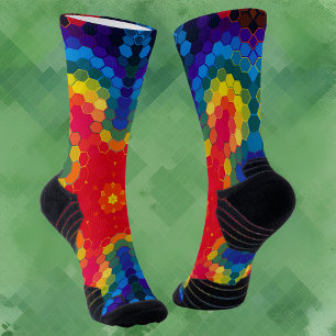 Hex Mandala Red Yellow and Blue Socks