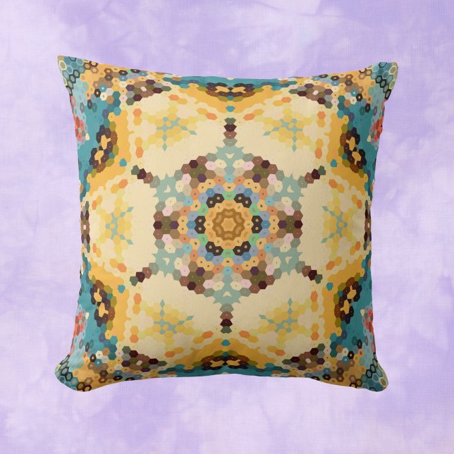 Hex Mandala Yellow and Blue Cushion (Creator Uploaded)