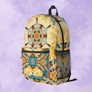 Hex Mandala Yellow and Blue Printed Backpack