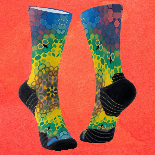 Hex Mandala Yellow Blue and Pink Socks (Creator Uploaded)