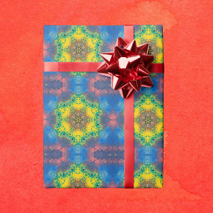 Hex Mandala Yellow Blue and Pink Wrapping Paper