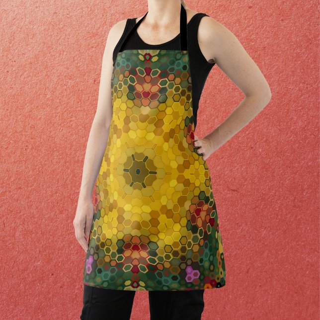 Hex Mandala Yellow Green and Orange Apron (Creator Uploaded)
