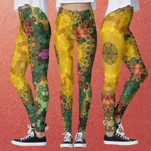 Hex Mandala Yellow Green and Orange Leggings