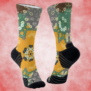 Hex Mandala Yellow Teal and Brown Socks