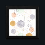 Hex Scatter Gift Box<br><div class="desc">Hex Scatter I by Gabrielle McClure. Hexagons of various shapes and designs scattered across a white background.</div>
