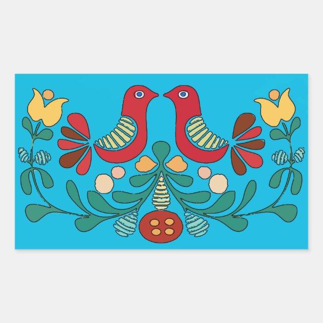 Hex Sign, Love Birds, Rectangular Sticker (Front)