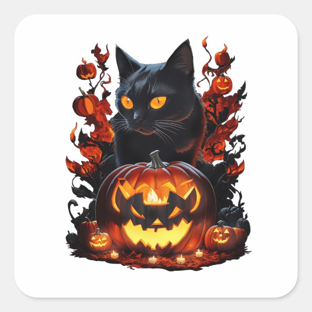 Hex, the Halloween black cat T-shirt Square Sticker (Front)